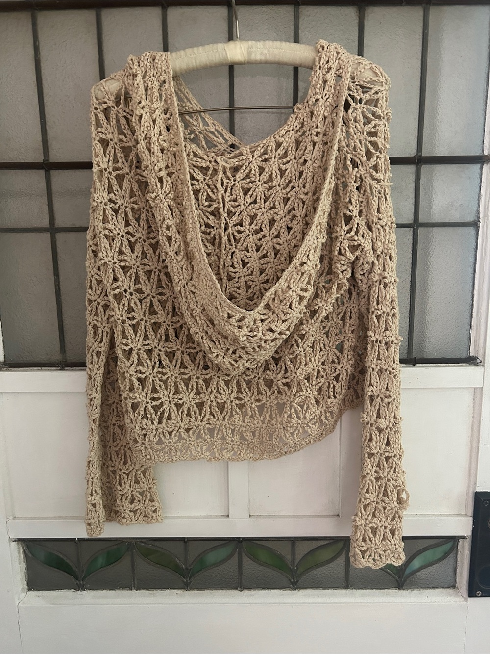 Free People hooded Open-Knit Lightweight Beige Sweater